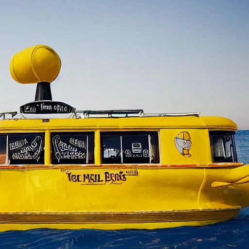 Prompt: a yellow submarine with the word Beatles engraved on the side.