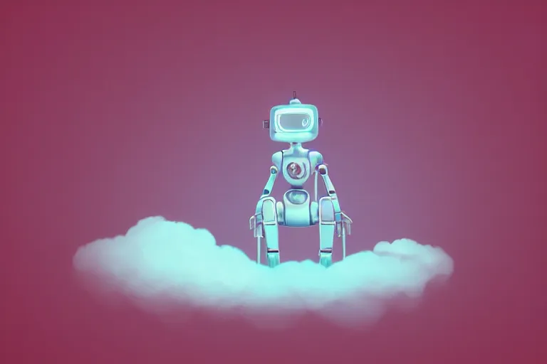 Image similar to a cute robot girl sitting on a cloud relaxing, misty, digital art, hazy, foggy, red lighting, ambient lighting, 8 k,