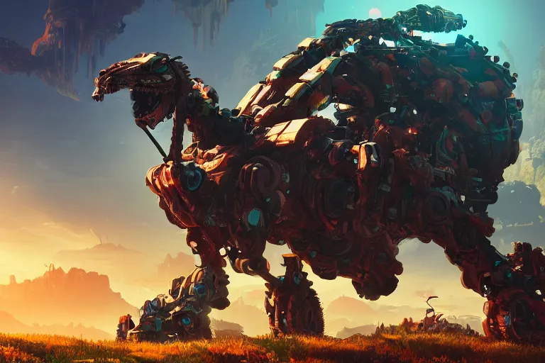 Image similar to clamberjaw machine mecanical creature robot of horizon forbidden west horizon zero dawn radiating a glowing aura global illumination ray tracing hdr fanart arstation by ian pesty and alena aenami artworks in 4 k