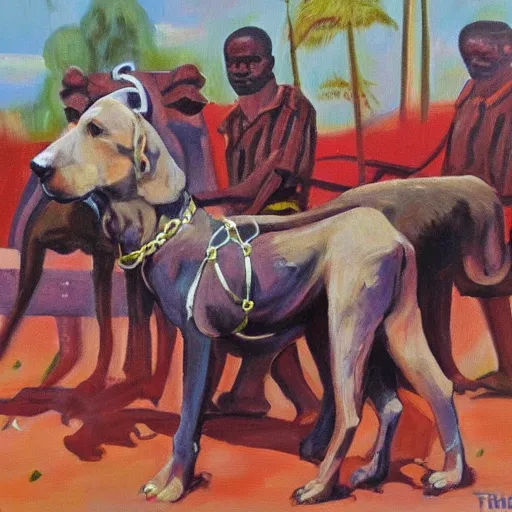 Prompt: mad dog on a chain, oil painting by theophilus tetteh