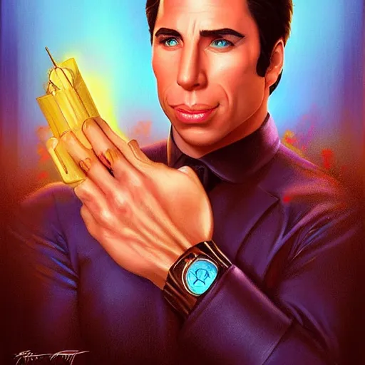 Prompt: john travolta portrait, Pixar style, by Tristan Eaton Stanley Artgerm and Tom Bagshaw.