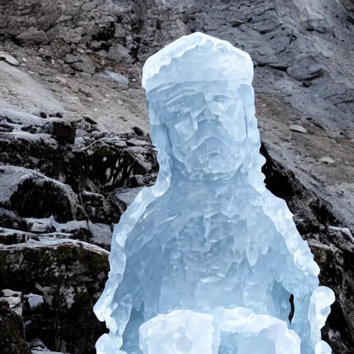 Prompt: an old man made of ice sitting on a throne on the top of a mountain, 8 k, high quality