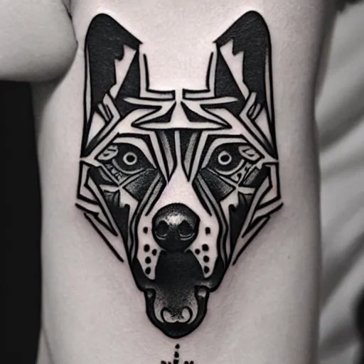 Image similar to tattoo design, stencil, tattoo stencil, traditional, a world famous tattoo of a geometric dog