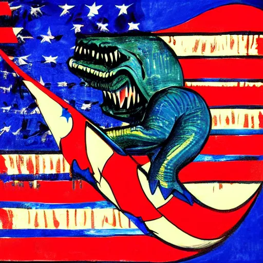 Prompt: patriotic leviathan painted by jasper johns in style of authoritarian propaganda