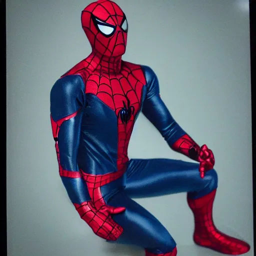 Image similar to a single iron man and spider - man hybrid, dslr, polaroid