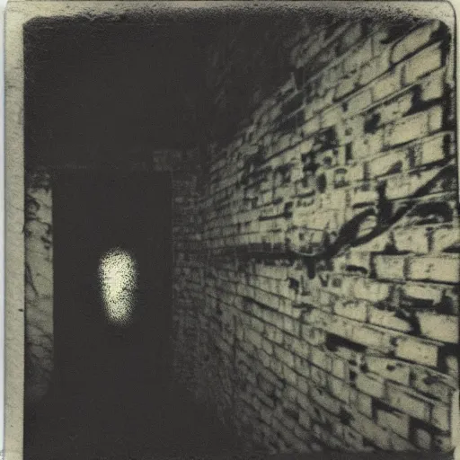 Prompt: polaroid of creepy basement, a lion lurks in the darkness. goetic sigils on walls. creepy atmosphere, liminal space. databent.