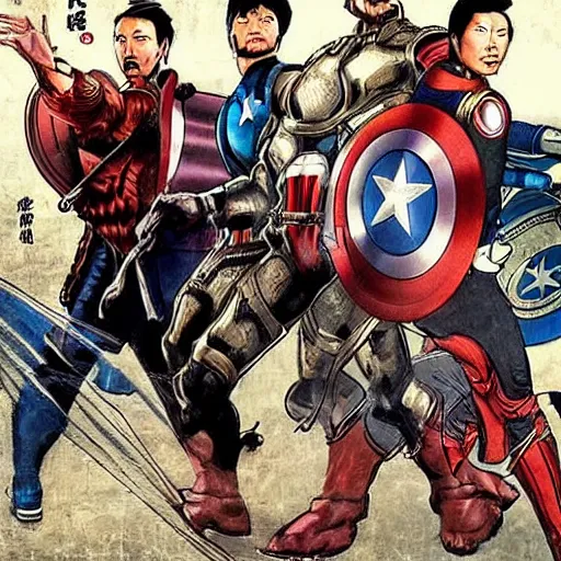 Image similar to the avengers in old china in tang dynasty