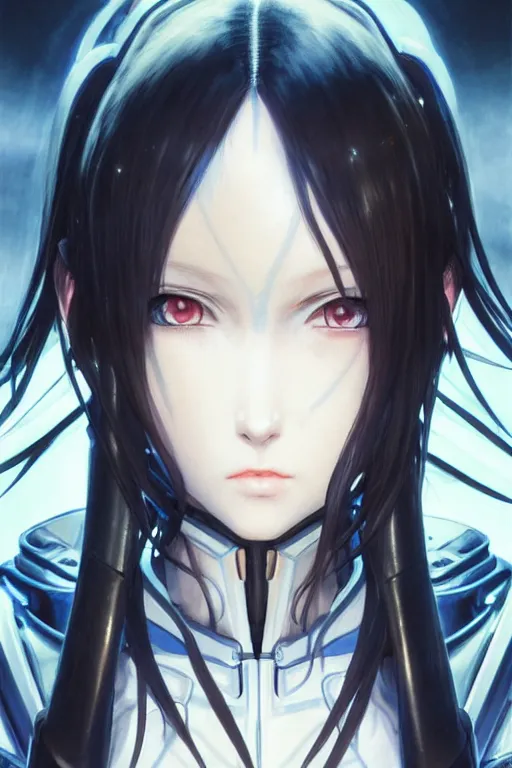 Image similar to portrait Anime girl in cyberpunk trinity blood armor, cute-fine-face, black-hair pretty face, realistic shaded Perfect face, fine details. Anime. realistic shaded lighting by Ilya Kuvshinov katsuhiro otomo ghost-in-the-shell, magali villeneuve, artgerm, rutkowski, WLOP Jeremy Lipkin and Giuseppe Dangelico Pino and Michael Garmash and Rob Rey and Yoshitaka Amano and Thores Shibamoto