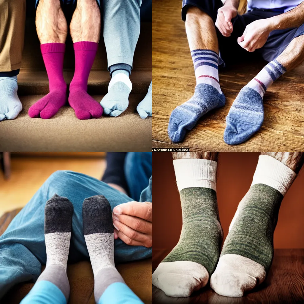 Prompt: A man suffering from the fact that he can\'t change his socks