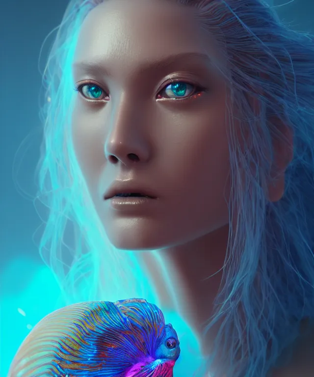 Image similar to goddess close-up portrait. betta fish, phoenix, bioluminiscent creature, intricate artwork by Tooth Wu and wlop and beeple. octane render, trending on artstation, greg rutkowski very coherent symmetrical artwork. cinematic, hyper realism, high detail, octane render, 8k