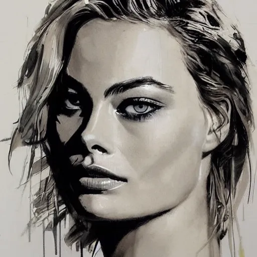 Prompt: portrait of margot robbie, artwork by guy denning and charlie bowater,