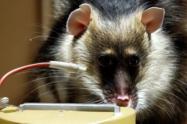 Image similar to photo, furry antropomorphic rat - woman with emma watson face eats thick internet cable! highly detailed, intricate details