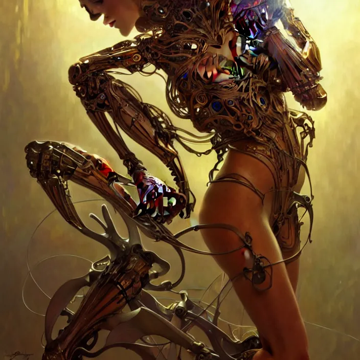 Image similar to organic cyborg, brightly backlit, diffuse lighting, fantasy, intricate, elegant, highly detailed, lifelike, photorealistic, digital painting, artstation, illustration, concept art, smooth, sharp focus, art by john collier and albert aublet and krenz cushart and artem demura and alphonse mucha