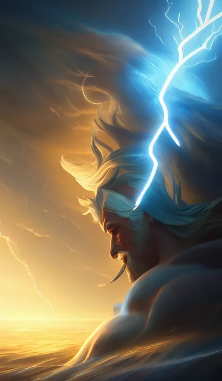 Image similar to the god zeus, lightning, close up, sharp focus, digital art, concept art, dynamic lighting, character design by anna dittman, environment by jessica rossier