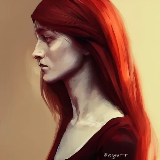 Prompt: Portrait of a woman by Greg Rutkowski, she is about 20 years old, redhead, long straight hair, beautiful oval face, wearing red and black utilitarian jumpsuit, older sister vibes, highly detailed portrait, digital painting, artstation, concept art, smooth, sharp foccus ilustration, Artstation HQ.