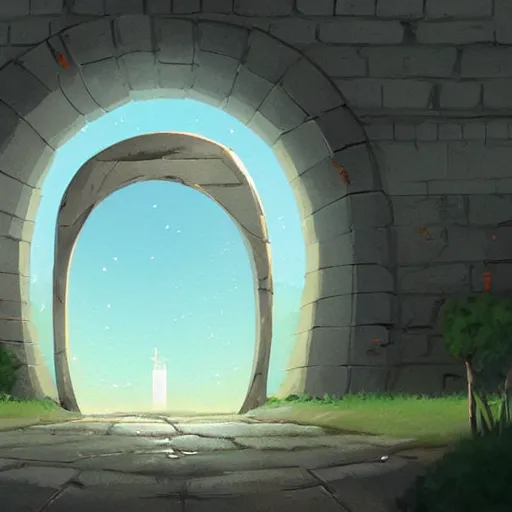 Prompt: wall with portal to riyadh city, digital painting, concept art, smooth, sharp focus, illustration by studio ghibli