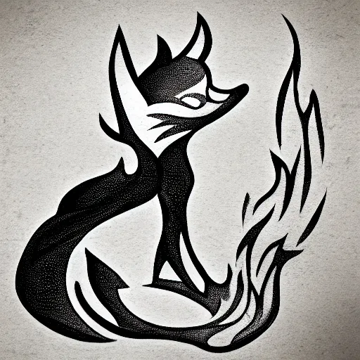 Image similar to fire fox with flames on a black background