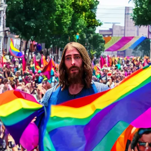 Image similar to jesus christ at the pride festival