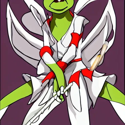 Image similar to kermit the frog as ragyo kiryuin from kill la kill, anime