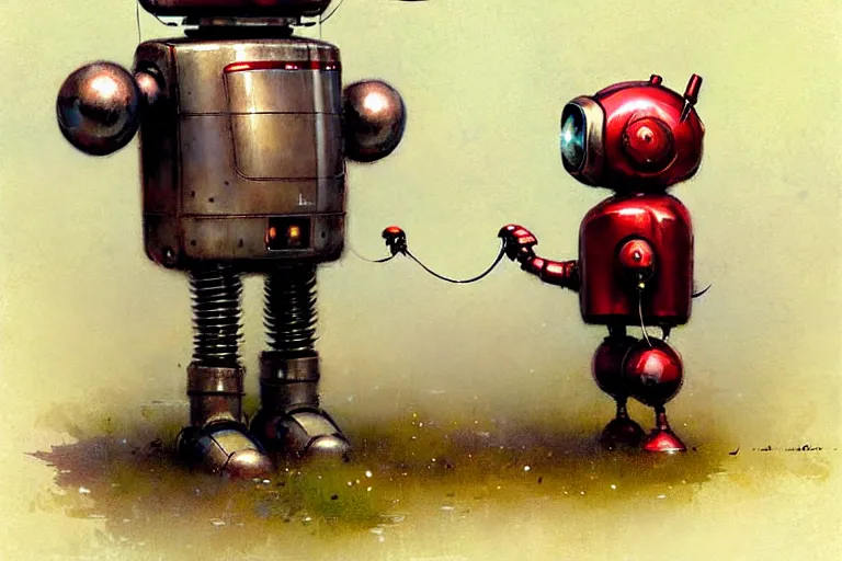 Image similar to adventurer ( ( ( ( ( 1 9 5 0 s retro future robot android mouse rv balloon robot. muted colors. ) ) ) ) ) by jean baptiste monge. chrome red
