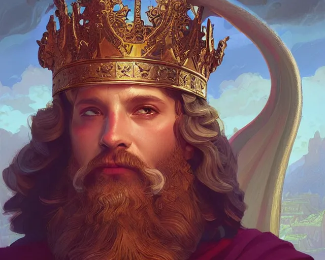 Image similar to king david of israel, photography of kurzgesagt, deep focus, d & d, fantasy, intricate, elegant, highly detailed, digital painting, artstation, concept art, matte, sharp focus, illustration, hearthstone, art by artgerm and greg rutkowski and alphonse mucha