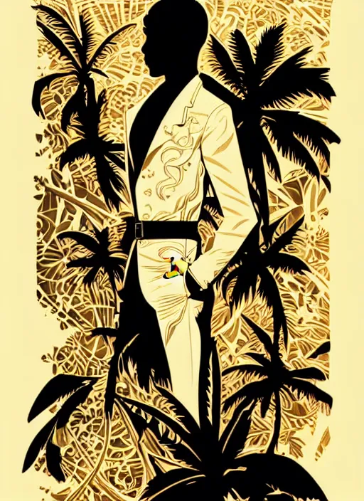 Image similar to silhouette of camaron de la isla, vector art style, medium shot, intricate, elegant, highly detailed, digital art, ffffound, art by jc leyendecker and sachin teng