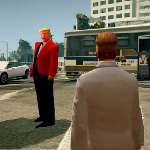 Prompt: donald trump in a gang outfit in gta.