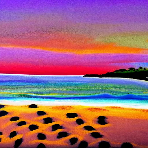 Prompt: Leighton Beach Fremantle at sunrise painted in the style of a traditional aboriginal dot painting, 16:9