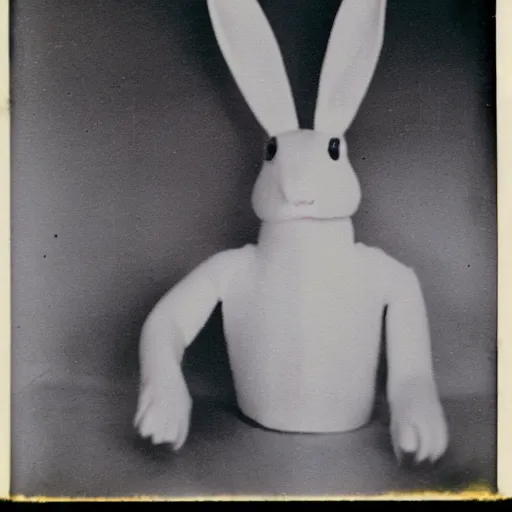 Image similar to Haunted terrifying humanoid rabbit captured on grainy polaroid