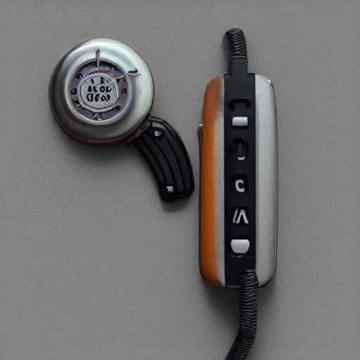 Image similar to retro walkie-talkie, medium closeup, simple blurred background, painted