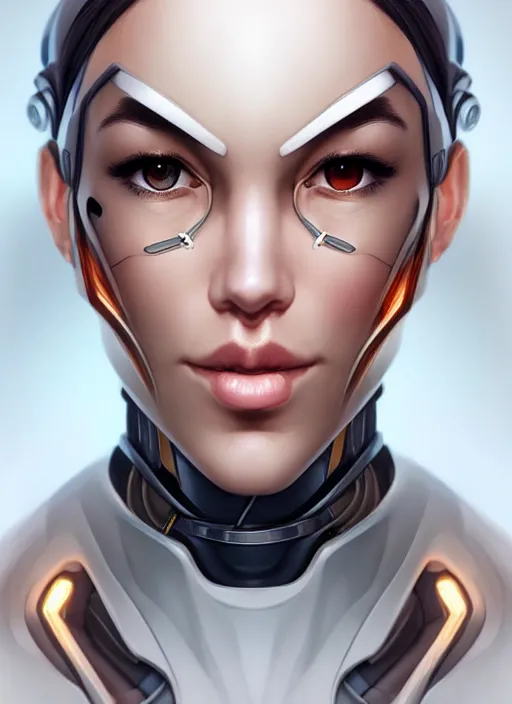 Image similar to portrait of a cyborg woman by Artgerm, (((((face turns left))))) ((((((((((face turns right)))))))))), eyes closed , biomechanical, hyper detailled, trending on artstation