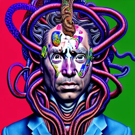 Image similar to an extremely psychedelic portrait of medusa as joebiden, surreal, lsd, face, detailed, intricate, elegant, lithe, highly detailed, digital painting, artstation, concept art, smooth, sharp focus, illustration