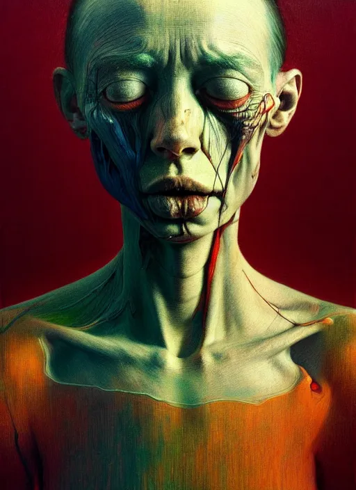 Image similar to there is ugliness in beauty, but there is also beauty in ugliness detailed portrait painting inspired by beksinski and alex gray, accurate anatomy by jenny saville, edward hopper trending on artstation. 8 k