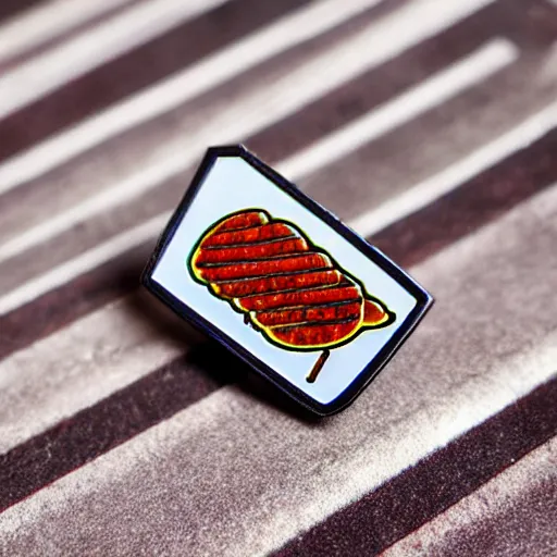 Image similar to minimalistic enamel pin of a kebab, retro design