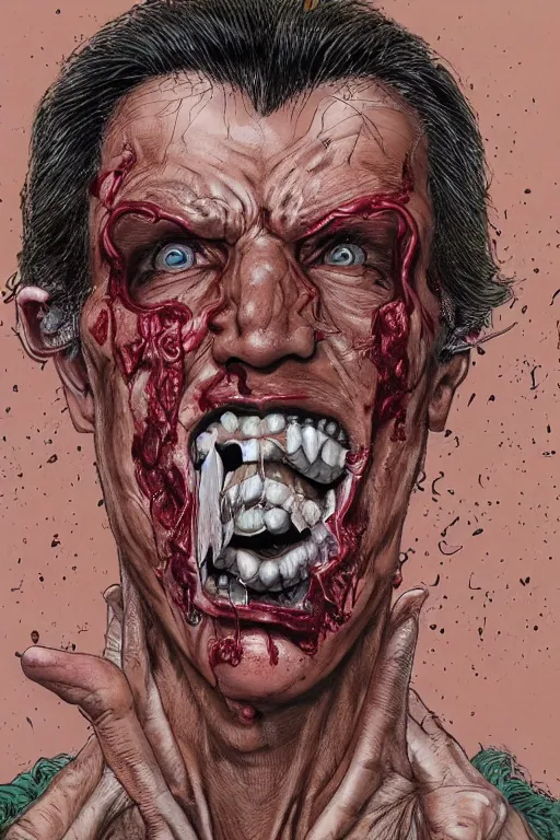 Prompt: portrait of a man with a bloody face. his face like a jigsaw puzzle. art by glenn fabry.