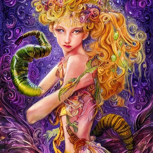 Image similar to portrait of a cute pretty scorpion fairy, fantasy, whimsical, art by josephine wall and chengwei pan, intricately detailed, highly detailed, luxurious, elegant, clean, trending on artstation