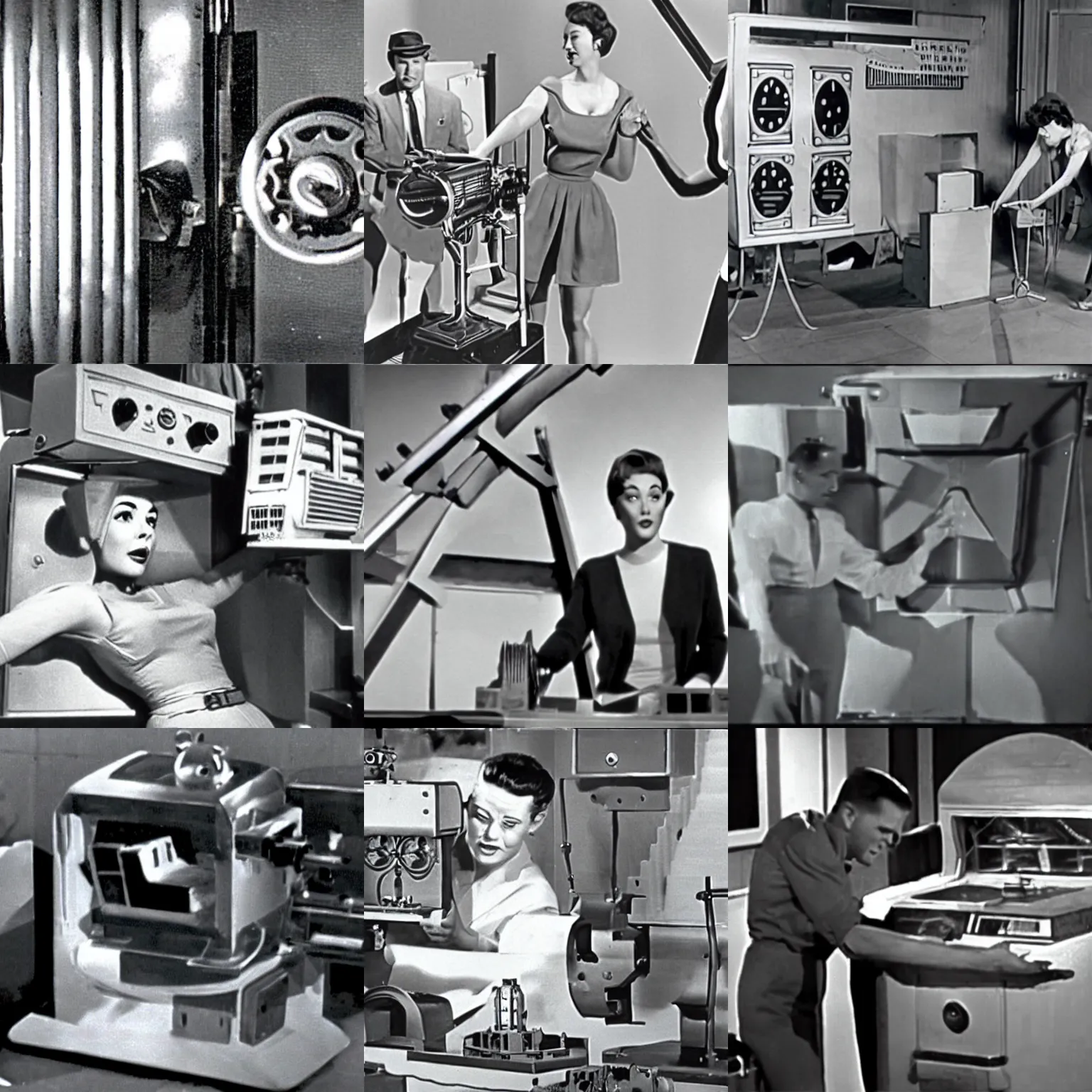 Prompt: still from the movie The Incredible Shrinking Machine 1959