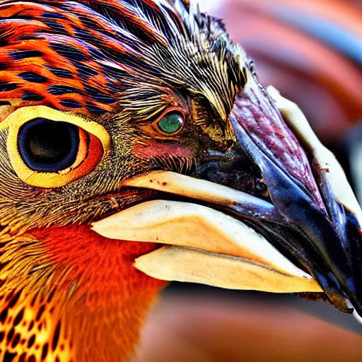 Prompt: close up of pheasant chicken nature photography