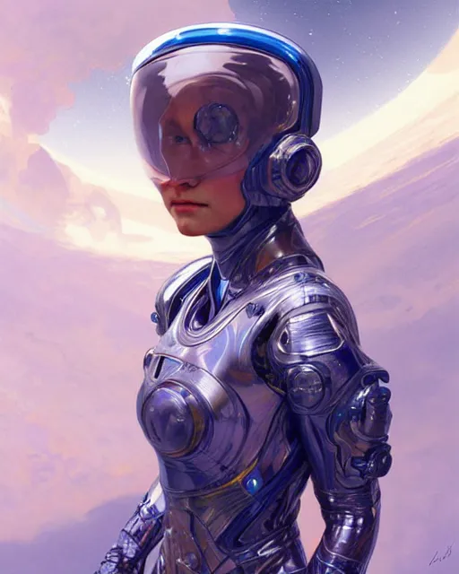 Image similar to portrait of renee boling, spacesuit, blue eyes, real life skin, intricate, elegant, highly detailed, artstation, concept art, smooth, sharp focus, art by artgerm and greg rutkowski and alphonse mucha