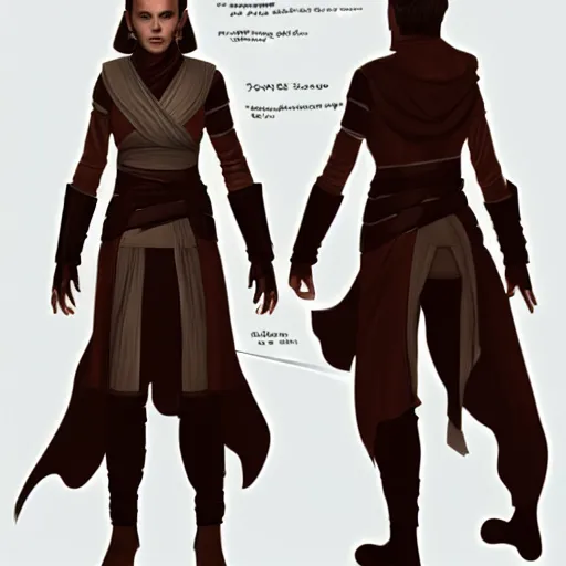 Prompt: ryan church concept art sketch star wars sith rey character reference sheet