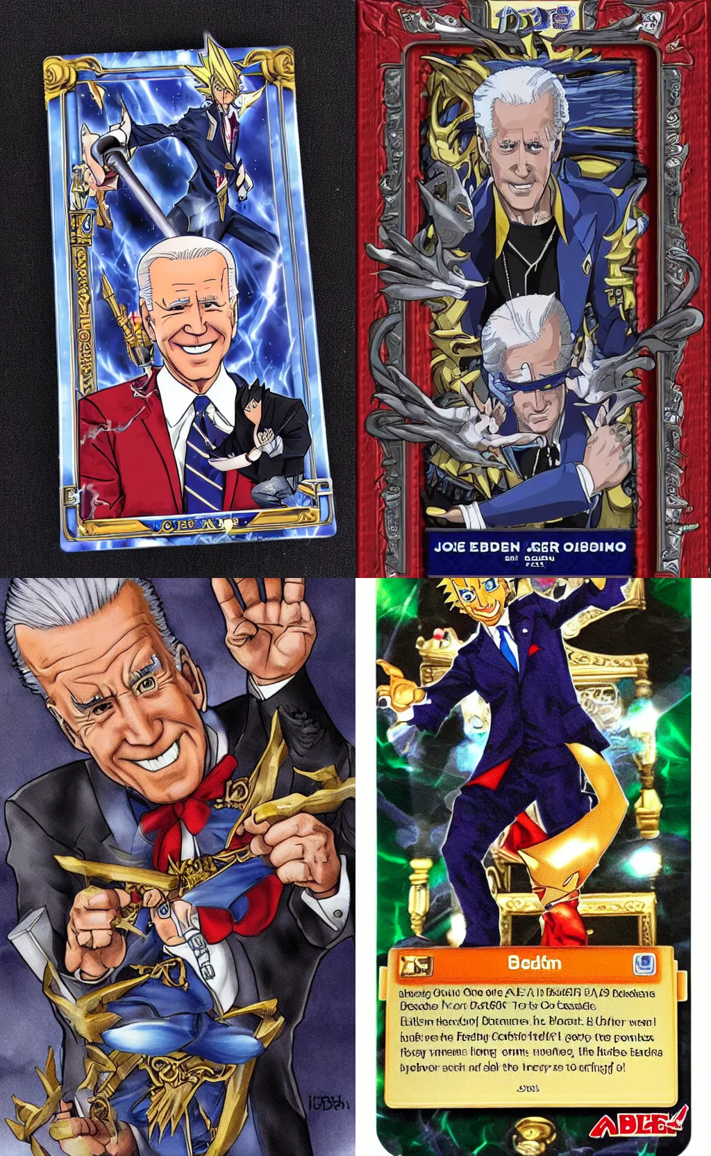 Prompt: Joe Biden Yu-Gi Oh! card, very powerful, extreme detail,