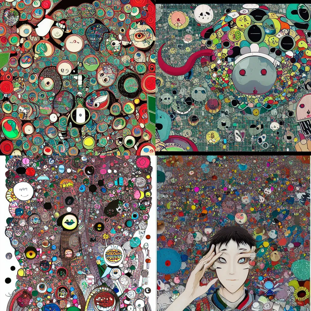 Prompt: an illustration by murakami takashi, detailed, complex
