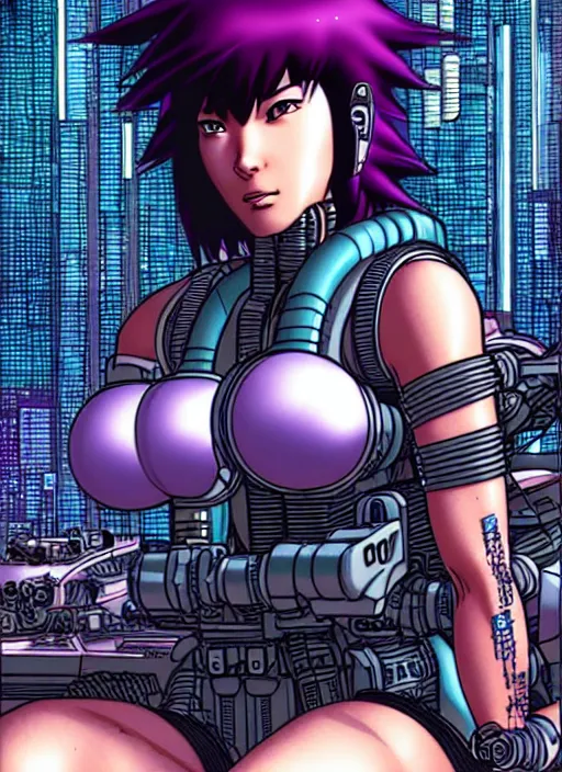 Image similar to motoko kusanagi riding a tank in a grungy cyberpunk megacity, intricate and finely detailed, cyberpunk vaporwave, portrait by j scott campbell, phil jimenez, ilya kuvshinov