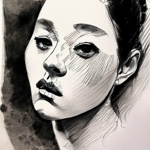 Image similar to ink drawing portrait of a woman in suit byjung gi kim, jenny saville