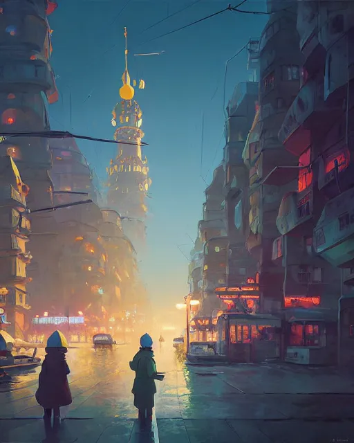 Image similar to painting of kiev city, ukraine, detailed, by simon stalenhag, cory loftis, james gilleard, atey ghailan, makoto shinkai, goro fujita, studio ghibli, rim light, exquisite lighting, clear focus, very coherent, plain background, soft painting