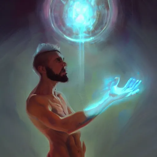 Prompt: a powerful psychic man emitting psychic powers, by sabbas apterus,