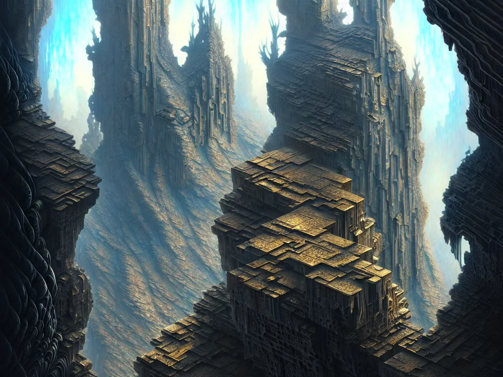 Image similar to ultra detailed, futuristic cityscape carved into mountain wall, fractal mandelbulb, cyberpunk, fantasy, intricate details, elegant, super highly detailed, professional digital painting, artstation, concept art, smooth, sharp focus, extreme illustration, Unreal Engine 5, Photorealism, 8k, cinematic, art by artgerm and greg rutkowski and alphonse mucha and loish and WLOP