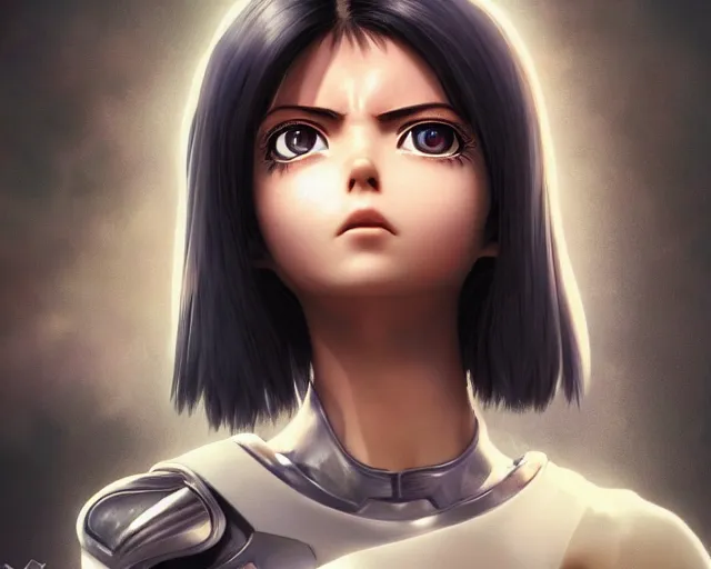 Image similar to battle angel alita, beautiful portrait, doe eyes, mouth open in awe, photorealistic, lifelike, human actress, octane engine, cinematic lighting, high detail, high resolution