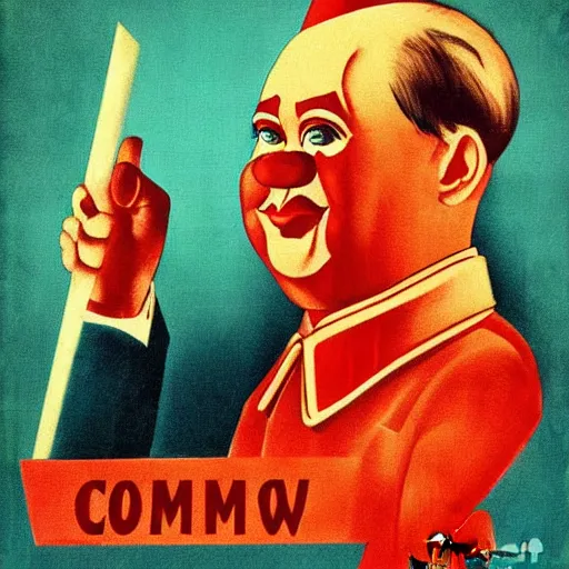 Image similar to communist clown portrait, soviet propaganda style, poster, mao