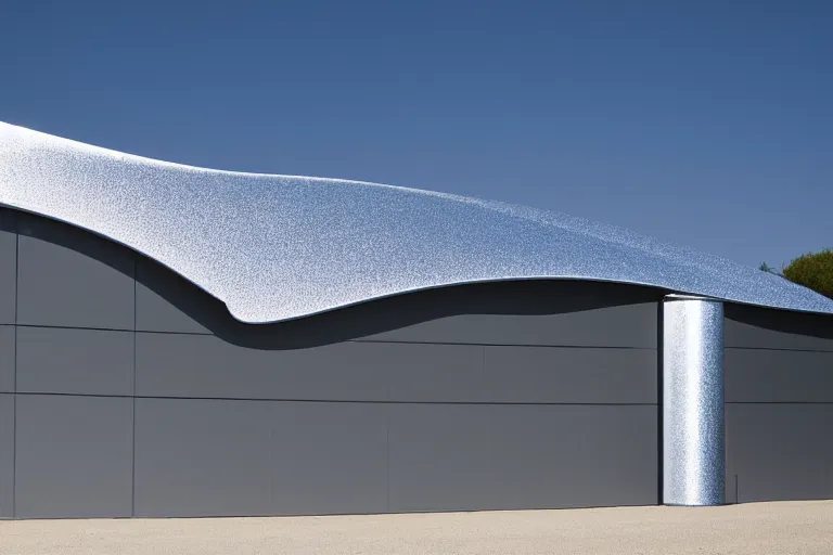 Image similar to A professional garage photograph of a futuristic space ship made of a slick metallic substance.